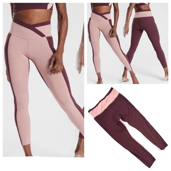 ATHLETA Women's Large Chroma 7/8 Tights Powervita Pink Mauve Maroon Active Yoga - Picture 1 of 12